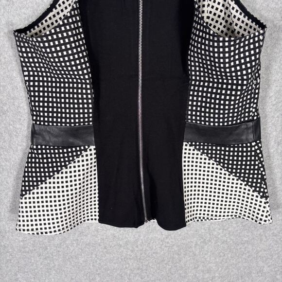 Bebe‎ Top Large Plaid Faux Leather Zipper Stretch Twee Royal Career Quiet Peplum - Picture 8 of 11